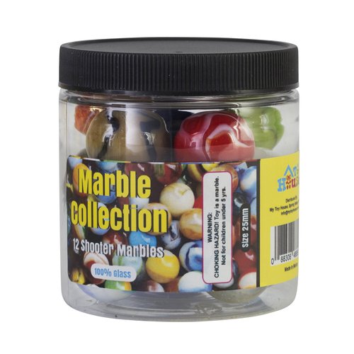 My Toy House Shooter Glass Marbles with Marble Jar For Storage, Set of 12, 1-inch, Assorted Colors