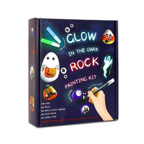JULEASEL Rock Painting Kit, Glow in The Dark Rock Craft Paint Kits, Arts and Crafts for Kids Ages 6-12, Holiday DIY Crafts for Girls & Boys with Mess-Free Paint Pens Markers