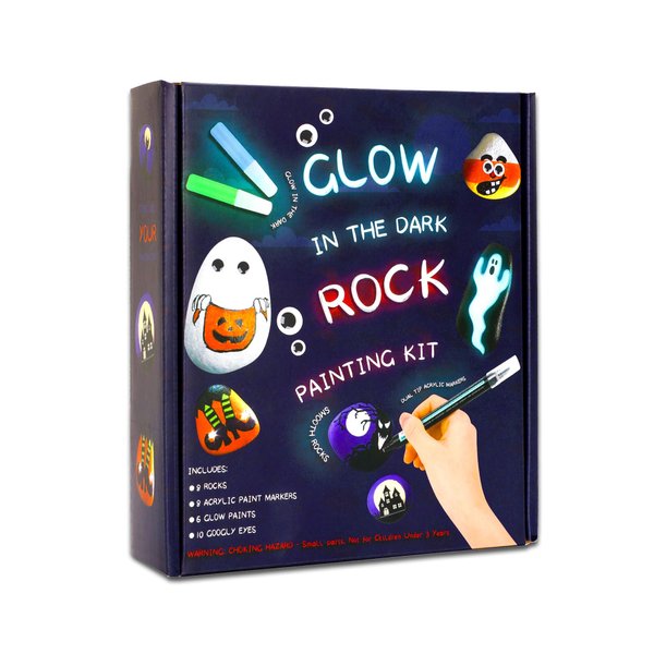 JULEASEL Rock Painting Kit, Glow in The Dark Rock Craft Paint Kits, Arts and Crafts for Kids Ages 6-12, Holiday DIY Crafts for Girls & Boys with Mess-Free Paint Pens Markers