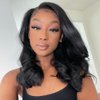Fadaina 16 Inch Bob Wig Human Hair Wavy Body Wave 13x4 Lace Front Human Hair Wigs For Black Women Glueless Wigs Human Hair With Elastic Band Lace Frontal Wigs