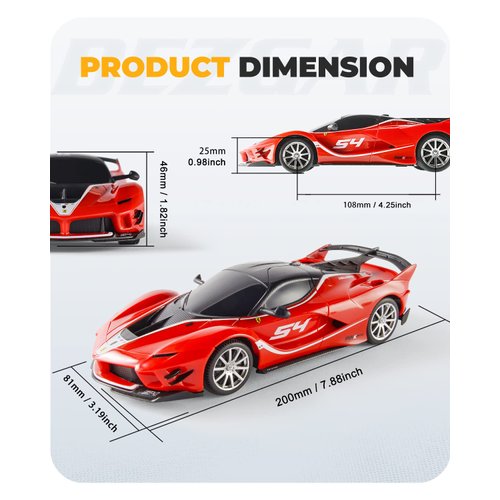 BEZGAR Remote Control Ferrari Car - 1:24 Scale Ferrari Electric Sport Racing Toy Car Model Vehicle, 2.4Ghz Licensed Red RC Car Series for Adult, Girls, Boys Age 8 9 10 11 12 Years Holiday Ideas Gift