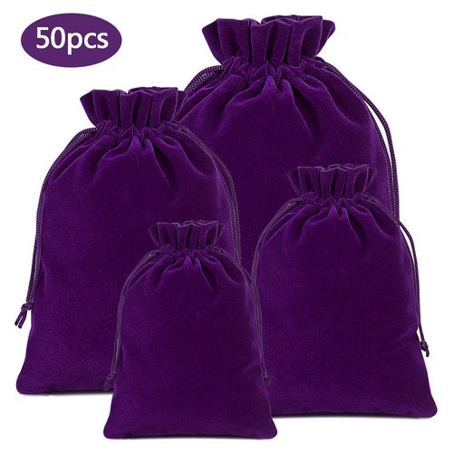 Lucky Monet 25/50/100PCS Velvet Drawstring Bags Jewelry Pouches for Christmas Birthday Party Wedding Favors Gift Candy Headphones Art and DIY Craft (50Pcs, Purple, 4” x 6”)