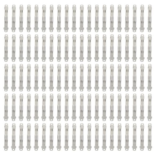 Lawie 100 Pack 6 CM 2.36 Inch Blank Silver Square Rectangle Metal French Barrette Plain Base Hair Clips DIY Crafting Clips for Bows Snap Hair Clips Ponytail Holder Hairclips Hair Accessories for Women