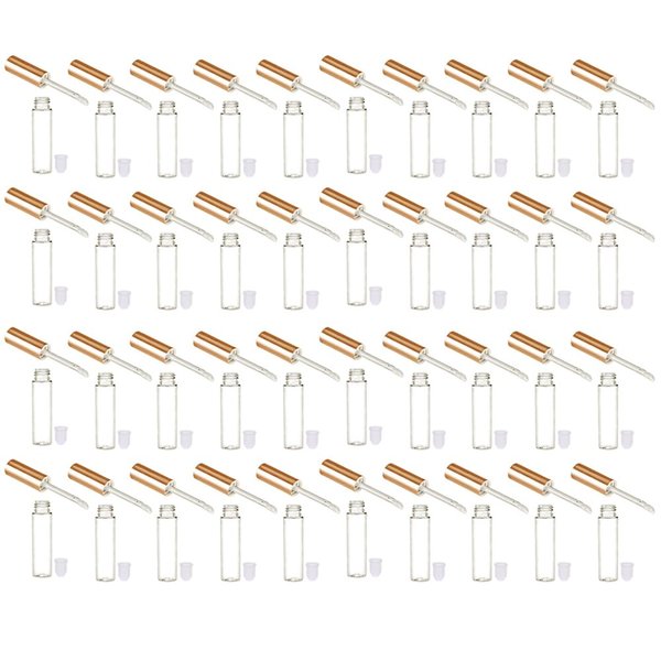 AllTopBargains 40 Pc Yellow Gold 10ml Empty Lip Gloss Tubes Lip Container Plastic PET Clear Balm Bottle