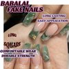 BABALAL Green Press on Nails Medium Square Fake Nails French Tip Stick on Nails Gold Design Acrylic Nails 24Pcs Squoval False Nails