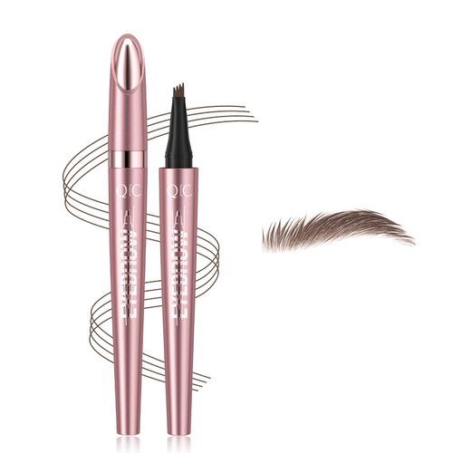 Microblading Eyebrow Pen,3D Waterproof Eyebrow Pencil with 4 Fork Tip,Natural Long-Lasting Smudge-proof Fine Stroke Eyebrow Pencil for Women (Black Brown)