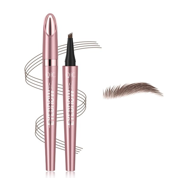 Microblading Eyebrow Pen,3D Waterproof Eyebrow Pencil with 4 Fork Tip,Natural Long-Lasting Smudge-proof Fine Stroke Eyebrow Pencil for Women (Black Brown)