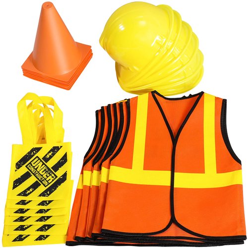 Geyoga 24 Pieces Construction Party Supplies for Kids - Vest, Cones, Hat, Dress Up Bag for Theme ...
