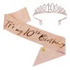 10th Birthday Sash and Tiara Set Rose Gold Birthday Sash Crown Birthday Party Favors Supplies for Girls Birthday Party