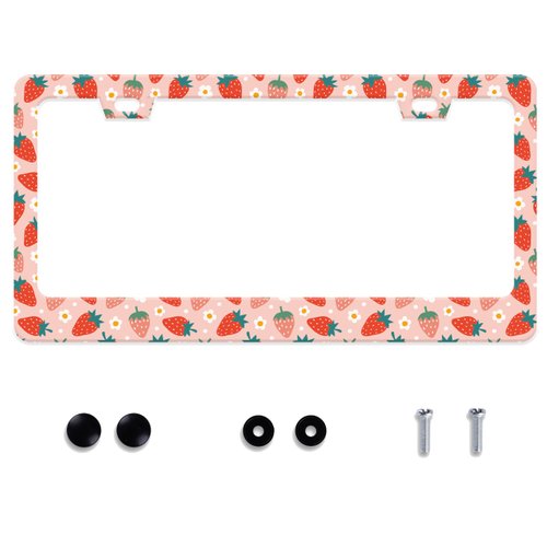 Strawberry License Plate Frame Fruit Stainless Steel License Plate Frame Rust-Proof Auto Parts Decoration with Screws License Plate Holder for Men Women Youth 12x6 Inch Gift