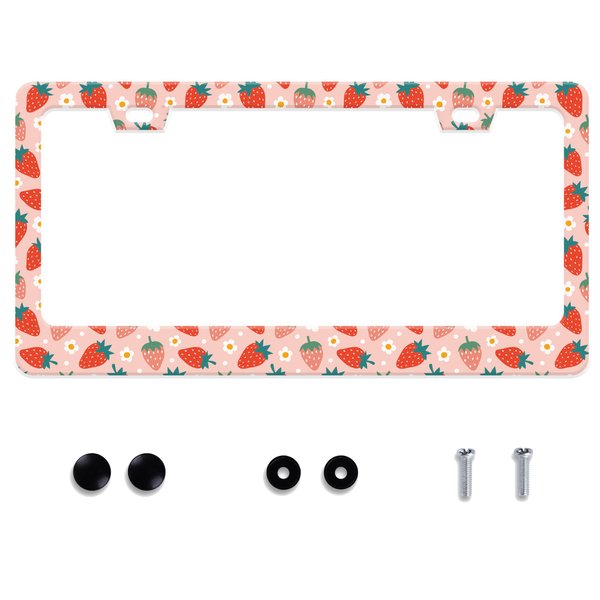 Strawberry License Plate Frame Fruit Stainless Steel License Plate Frame Rust-Proof Auto Parts Decoration with Screws License Plate Holder for Men Women Youth 12x6 Inch Gift