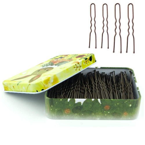 200pcs U Shaped Hair Pins Brown with Cute Case, Hairpins for Buns, Premium Bobby Pins for Kids, Girls and Women, Great for All Hair Types(2.4 & 2 Inch) (Brown)