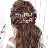 Bride Wedding Hair Comb Crystal Rhinestone Pearls Silver Leaf Hair Piece Accessories for Women Girls Homecoming Party (Wine Red)