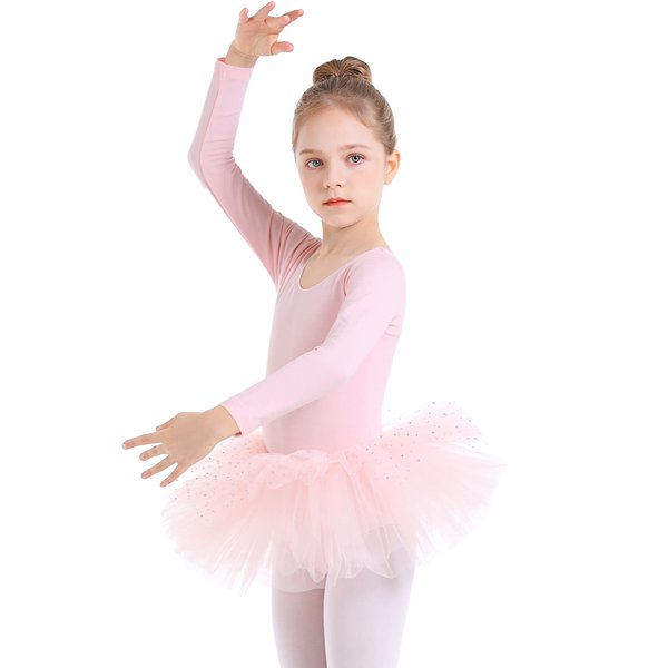 danswan Toddler Girls Long Sleeve Ballet Tutu Leotards with Glitter Skirt Dance Ballerina Outfit (2-3T, Ballet Pink)