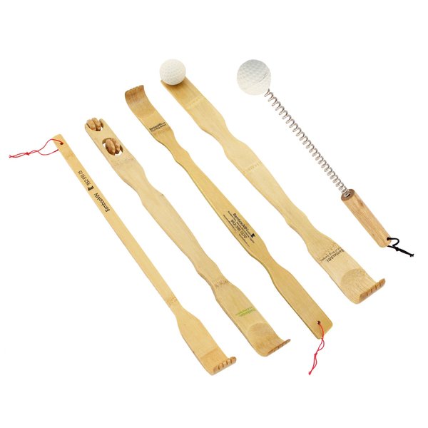 BambooMN 5 Piece Set - 5X Traditional Back Scratcher and Body Relaxation Massager Set for Itching Relief, 100% Bamboo