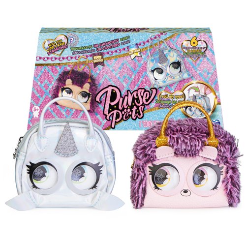 Purse Pets Micros, Edgy Hedgy Hedgehog & Narwow Narwhal Mini Purse 2-Pack, Shoulder Bag Crossbody Purse Accessories, Girls Coin Purse & Tween Gifts
