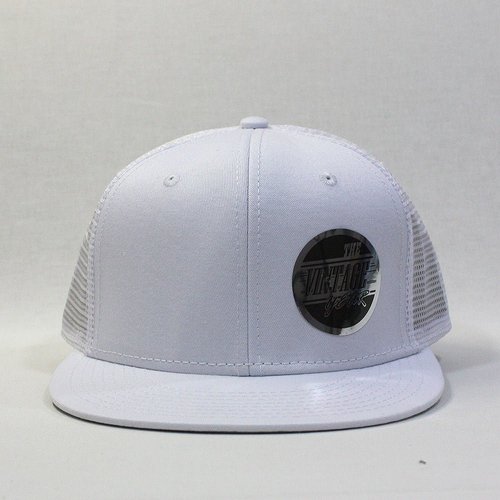 The Vintage Year Plain Cotton Twill Flat Brim Mesh Adjustable Snapback Trucker Baseball Cap (White)