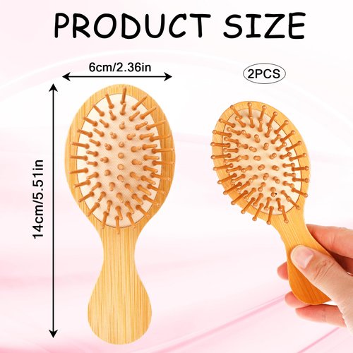 2 PCS Travel Brush,Bamboo Brush Mini Hairbrush Anti-Static Travel Brushes for Hair Massage Scalp Detangling Brush Yellow Mini Hair Brush Natural Wooden Pocket Travel Small Hair Brush for All Hair