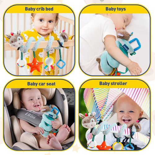 Baby Car Seat Toys Activity Stroller Toy for Boys Girls 0 3 6 9 10 12 Months, Spiral Hanging Plush Toys, Baby Shower Thank You New Year Gifts X-mas Stocking Stuffers