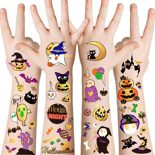Halloween Temporary Tattoo, Pumpkin Bat Cat Ghost Witch Skull Cross Grave Fake Tattoos for Kids Women Men, 125 Styles Temporary Tattoos for Halloween Party Supplie Party Favors for Boys Girls