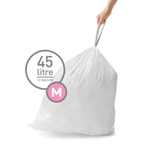 simplehuman Code M Custom Fit Drawstring Trash Bags in Dispenser Packs, 20 Count, 45 Liter / 11.9 Gallon, White