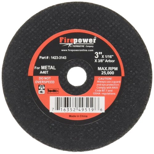 Firepower 1423-3155 Type 1 Abrasive Cut-Off Wheel for Metal, 3-Inch Diameter, 1/16-Inch Width with 3/8-Inch Hole, 5-Pack