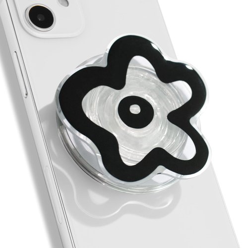 OnTheGrip Cute Transparent Daisy Flower Shape Design Mobile Phone Grip Compatible with Magsafe Multi Functional Collapsible Stand Holder for Smartphone Tablet Cell Phone Accessory (Black)