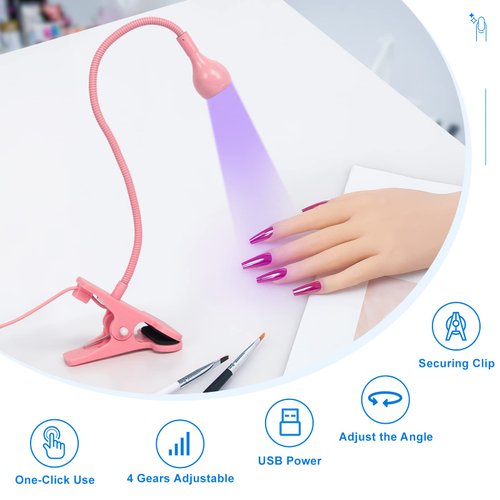 krofaue UV Nail Polish Curing Lamps, Gel UV Gooseneck Nail Lamp 3W 5V Gel Nail Polish UV Light with 4 Levels Setting Lamp Clip Professional Nail Dryer for Gel Polish Curing Nail Tips Art Tools