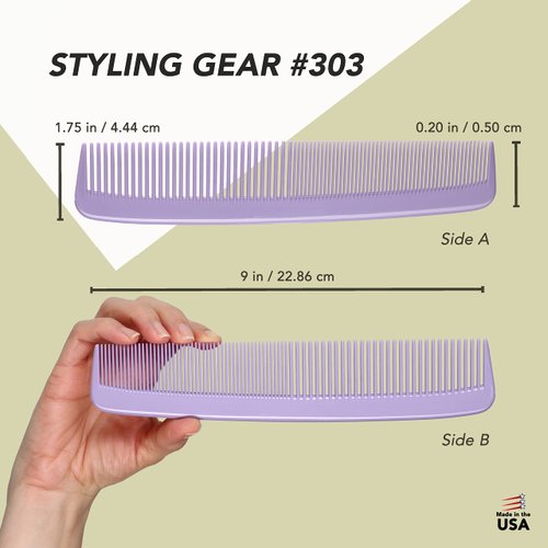 Styling Gear #303 Wide Tooth Comb Hair Detangling Comb Styling For Women, Men, Hair Stylists, Hair Comb, Wide Teeth Combs Fine Tooth Clipper Combs. 1 Piece (Lavender)
