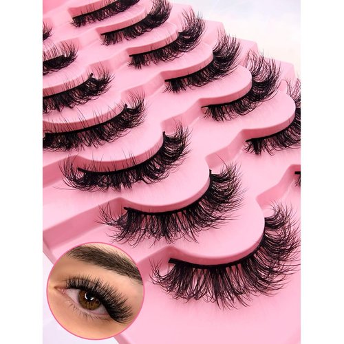 7 Pairs Cat-Eye Lashes Flu-ffy 18mm Curly Eyelashes Thick Volume Dramatic Fox Eye Lashes,that Look Like Extensions Lashes Wispy Faux Mink False Eyelashes Natural Look(Z31)