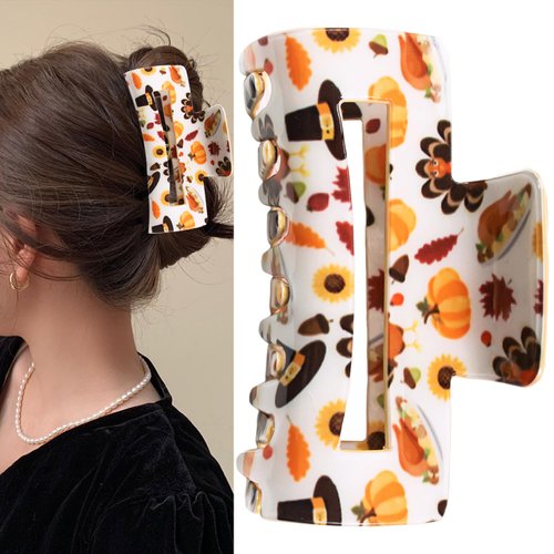 Thanksgiving Hair Claw Clips Thanksgiving Pumpkin Pattern Strong Hold Claw Clips Acrylic for Women Girls Ponytail Non-Slip Claw Clips Thick Hair Pumpkin Web Fun Hair Accessories 1Pcs (Pumpkins)