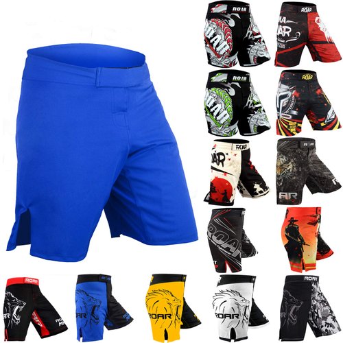 ROAR MMA Fight Shorts Grappling Muay Thai BJJ Training Jiu Jitsu No Gi Wear (Medium, Simple-Blue)