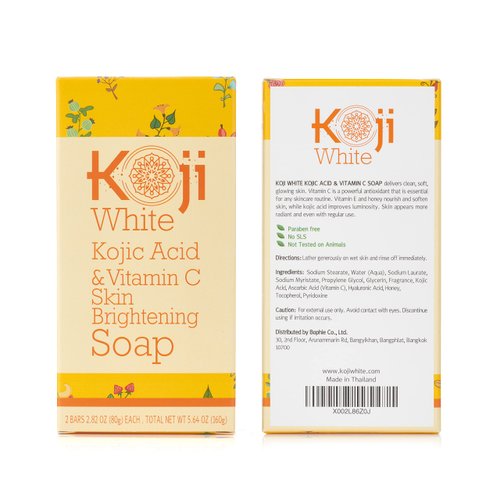 Koji White Kojic Acid & Vitamin C Brightening Soap, Hydrating Face & Body For Radiant Glow Skin, Nourishing, Moisturizing, Even Tone Cleansing Bar, Vegan, Paraben-Free, 2.82 oz (2 Bars)