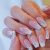 Yivaiks White Acrylic Press on Nails Medium Length Glue on Fake Nails Flame Stick on Nails Full Cover Artificial Nails Press ons Short Nails Kit 24pcs