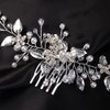 Teyglen Leaf Bride Wedding Hair Comb Silver Leaf Crystal Hair Side Comb Vintage Leaf Rhinestone Headpieces Bridal Pearl Crystal Hair Pieces Wedding Hair Accessories for Women Bride Girls