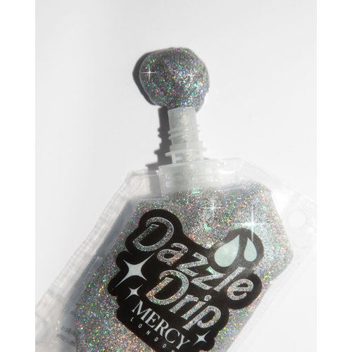 MERCY LONDON Dazzle Drip Silver Holographic Glitter Gel. Chunky Glitter Gel for Hair, Eye and Body. Cosmetic Grade Glitter in Pouch