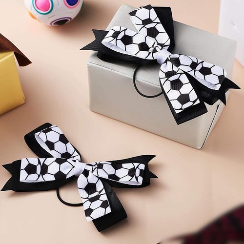 6 Pcs Football Hair Bow Ties Soccer Hair Ties Elastic Cheer Bows Soccer Elastic Hair Bands Sport Ponytail Holders Sports Themed Hair Accessories