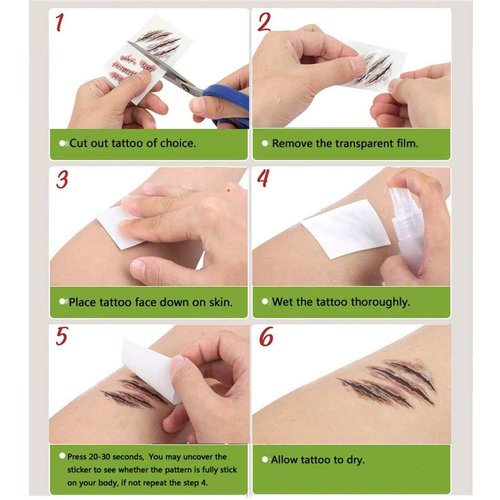 Halloween Temporary Tattoos, Zombie Makeup, Scar Wound Blood Bleeding Tattoo Stickers for Kids Women Men Halloween Party Cosplay Costume