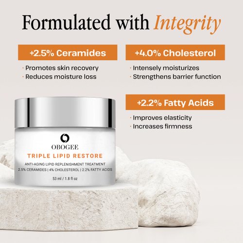 OBOGEE Triple Lipid-Peptide Cream: Enriched with Lipids, Ceramides, Peptides, Hyaluronic Acid, and Fatty Acid for Firming, Anti-Aging and Plumping Face Moisturizer (53 ml /1.8 fl oz)