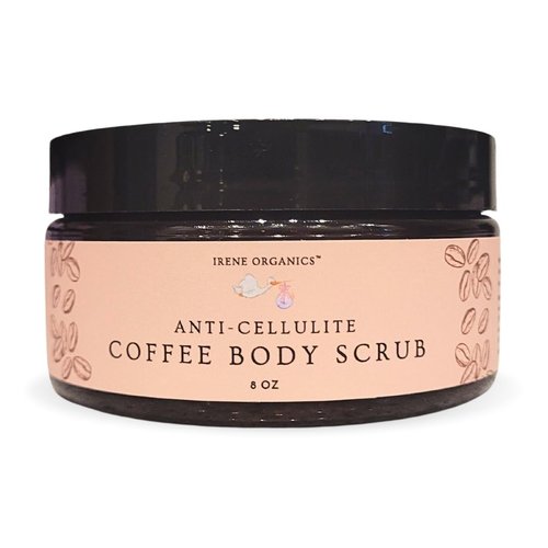 Irene Organics Exfoliating Body Scrub - All Natural Stretch Mark Treatment, Scar Removal, Anti Cellulite, Spider Vein and Acne Treatment. Great for uneven skin tone (Coffee Scrub)