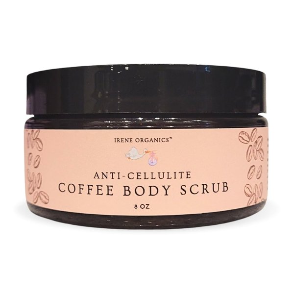 Irene Organics Exfoliating Body Scrub - All Natural Stretch Mark Treatment, Scar Removal, Anti Cellulite, Spider Vein and Acne Treatment. Great for uneven skin tone (Coffee Scrub)