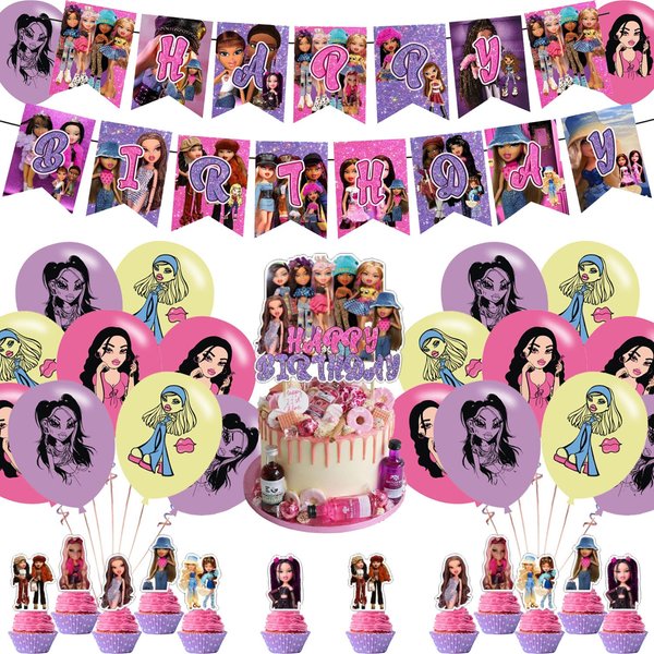 Brat Girl Birthday Party Decorations,Brat Girl Theme Party Supplies for Kids Adults with Happy Birthday Banner Cake Topper Cupcake Toppers Balloons for Cartoon Doll