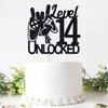Cos mos Video Game Level 14 Unlocked Birthday Cake Topper Black Glitter Boys 14th Birthday Cake Decorations Level Up Winner Party Decoration Supplies