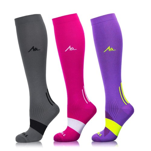 NEWZILL Medical Compression Socks for Women & Men Circulation 20-30 mmHg, Best for Running Athletic Hiking Travel Flight Nurses (3-Pairs, Gray/Pink/Purple, S/M)