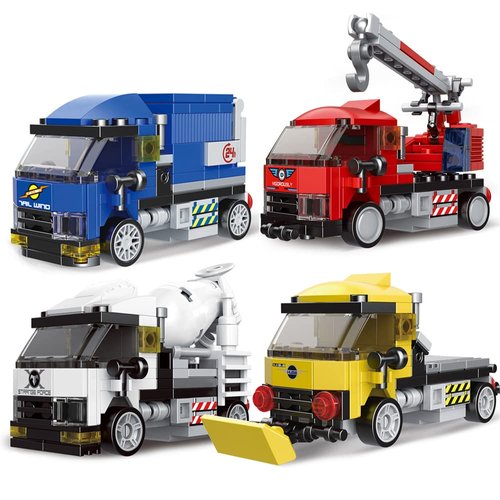 Ulanlan Pull Back Car Building Blocks Sets, Pull and Go Truck Model, 3D Assembly Vehicles for Boys Building Block Car Toys Party Favor for Kids Age 6 7 8 9 10, 438 Pieces