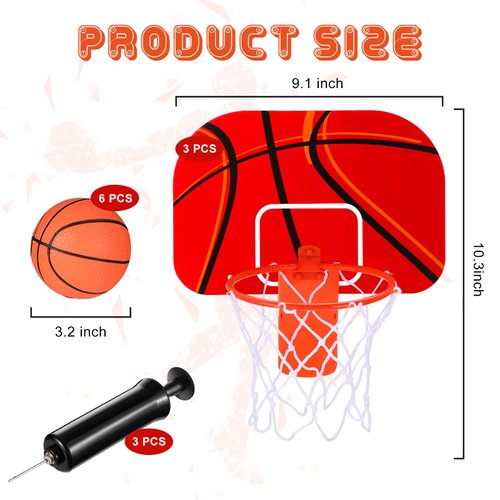 Honoson 3 Sets Indoor Trash Can Basketball Game Set Includes 3 Mini Clip on Basketball Hoop with Backboard 6 Inflatable Ball 3 Pump Kid Adult Office Decompression Toy Christmas Operation Gift