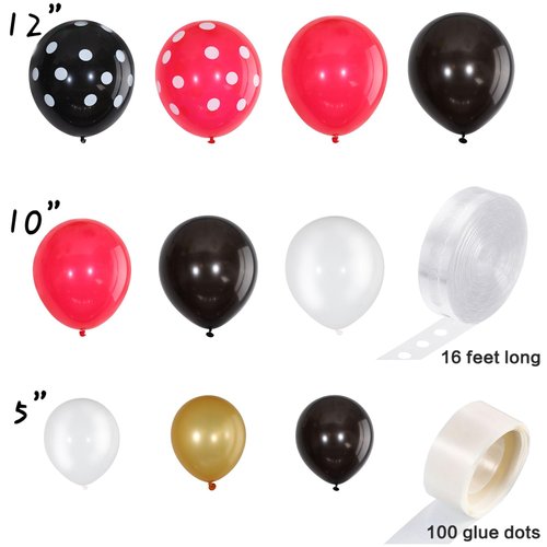 117 Mouse Balloon Garland Arch Kit Black Red White Gold/Rose Red Pink Balloon Garland Arch and Balloon Strip for Mouse Theme Party Baby Shower Birthday Wedding Decoration (Black Red Mouse Color)