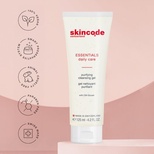 Skincode Essentials Purifying Cleansing Gel - Deep Cleansing Formula | Removes Makeup & Regulates Sebum | with CM-Glucan, Pro-Vitamin B5 & Botanical Extracts | Made in Switzerland (4.2 Oz / 125 mL)