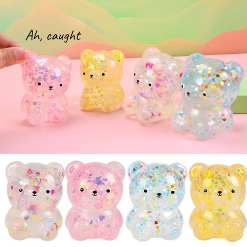 Dhjrefhhd 1Pccs Squeeze Toys Letter Sequins Candy-Bear Stress Relief Toy Hand Fidget Sensory Office Desk Squishy Toy (Light Pink or Randomly Color)