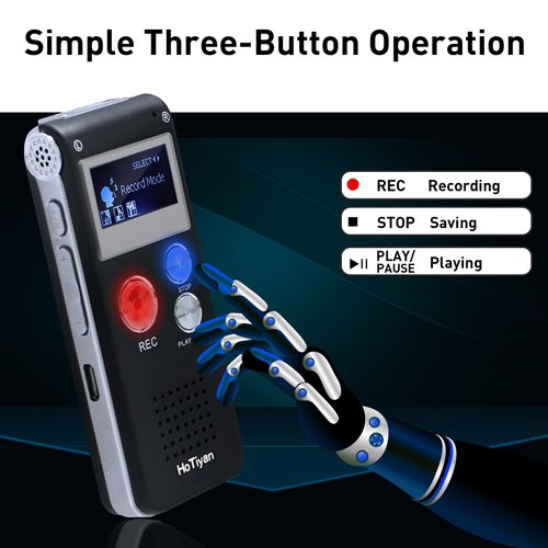 Voice Recorder 16GB Capacity Voice Activated Recording Device Digital Voice Recorder for Lectures, Meetings, Interviews Audio Recorder with USB Rechargeable WAV/MP3 Tape Recorder (16GB)